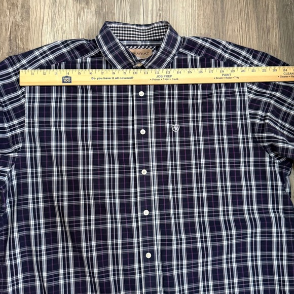 Ariat Mens Wrinkle Free Button Down Shirt Long Sleeve XL Blue White Purple Plaid - Picture 4 of 9